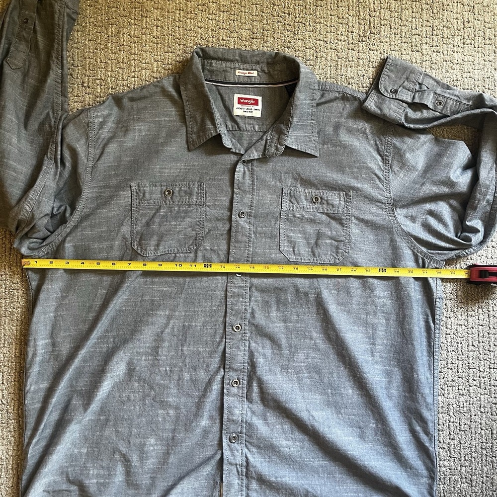 Wrangler Men's 3XL‎ Light Gray Long Sleeve Button-Down Cotton Shirt RN130274 - Picture 6 of 13